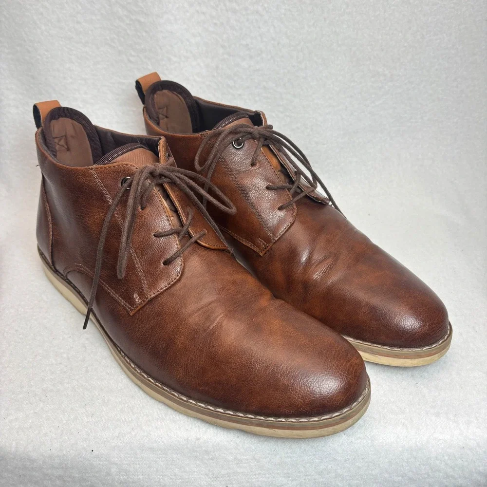 Steve Madden Chukka Boots Mens Brown Faux Leather Lace Up‎ Academia Gorpcore 13